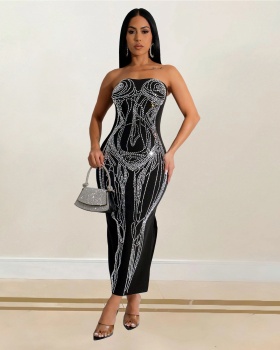 European style rhinestone fashion sexy split dress