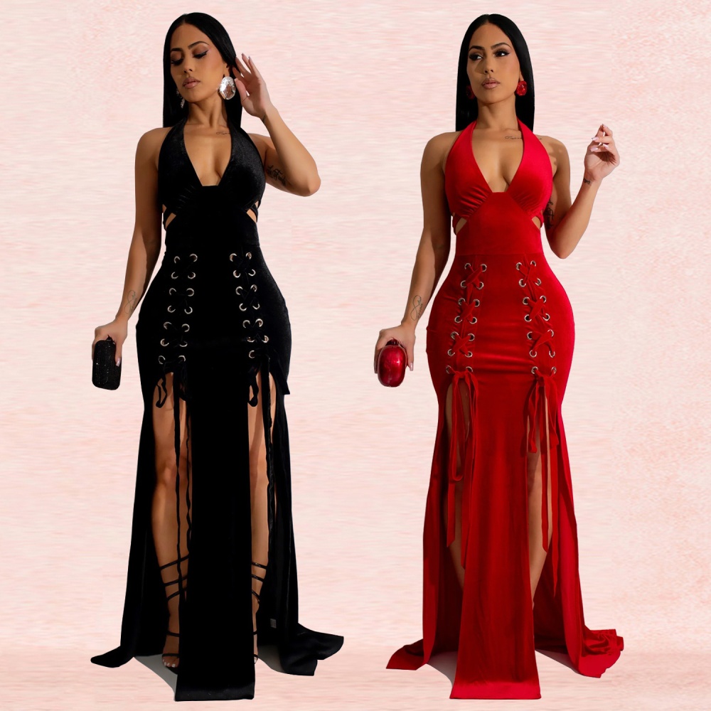 Sexy fashion long dress halter split jumpsuit for women