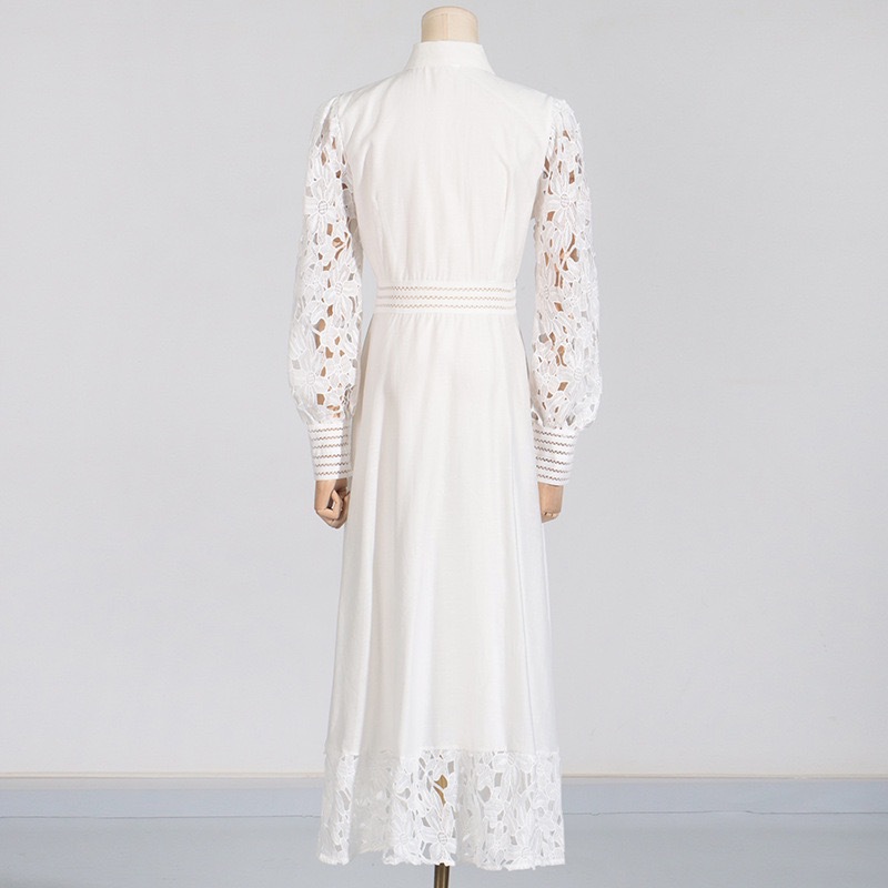 Spring lace retro lapel France style hollow dress for women