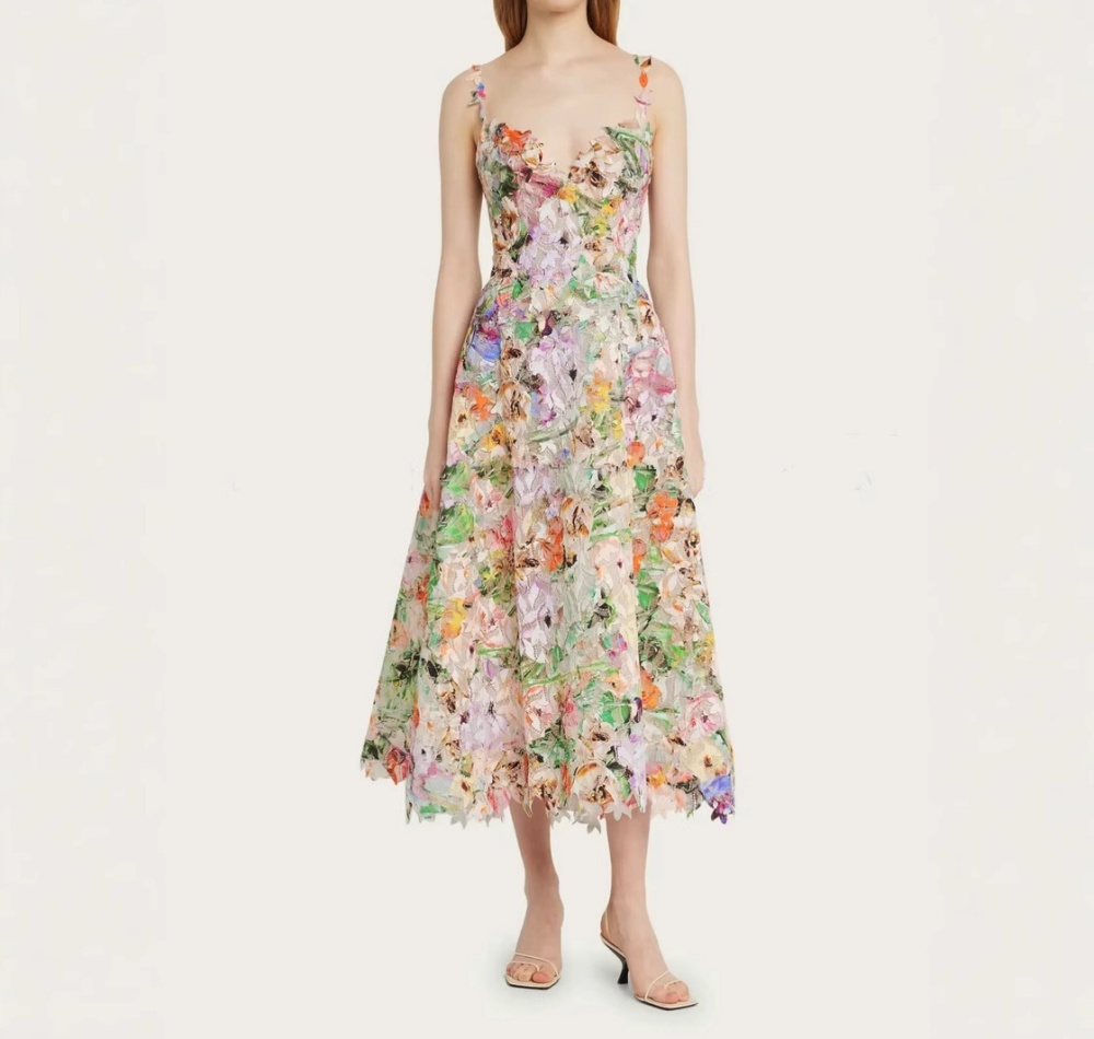 Romantic Casual spring halter hollow sling floral lace dress