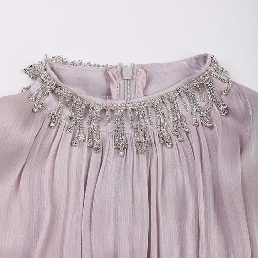 Niche lengthen fold small tassels diamond dress