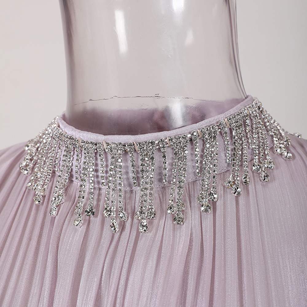 Niche lengthen fold small tassels diamond dress