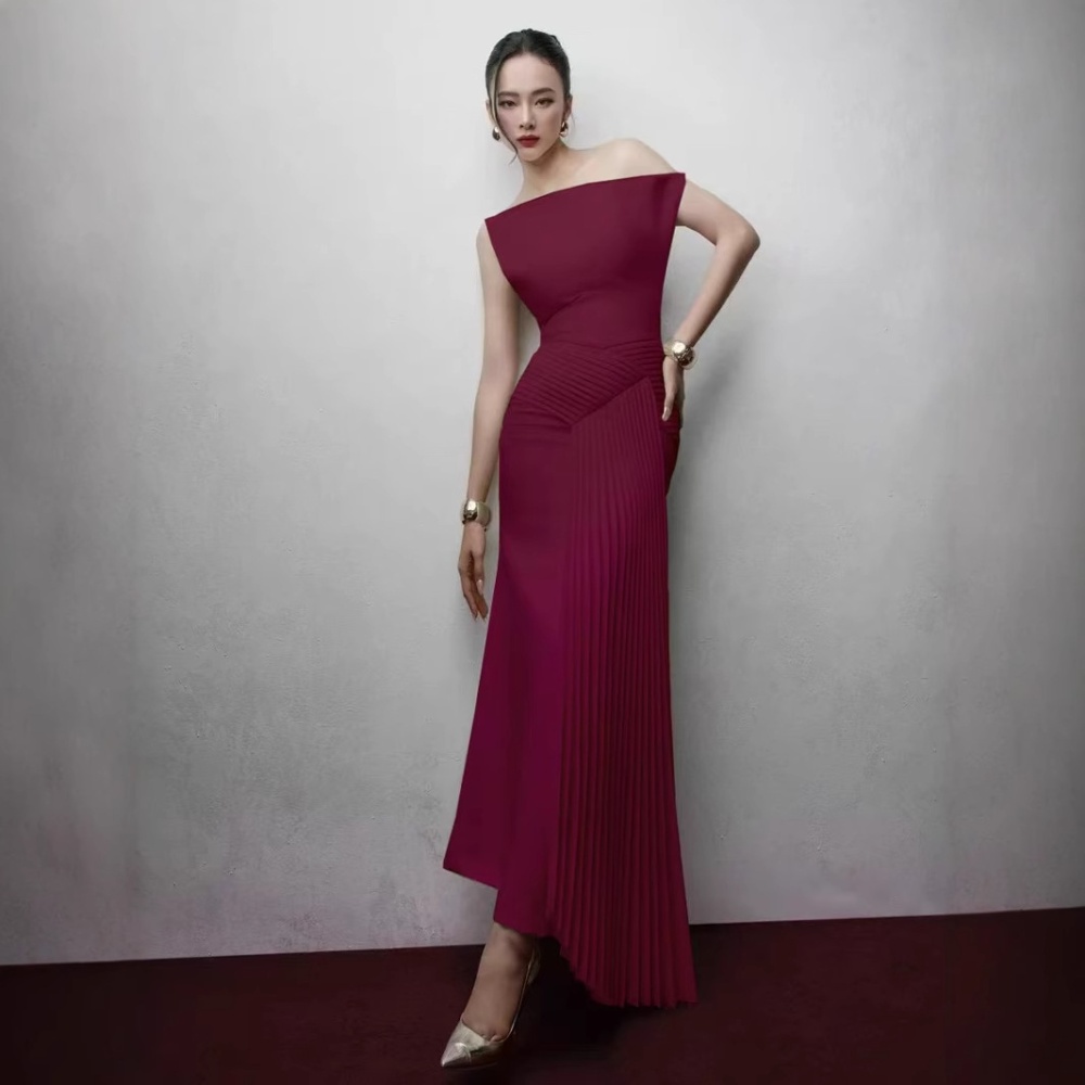 Slim pleated long dress niche spring dress