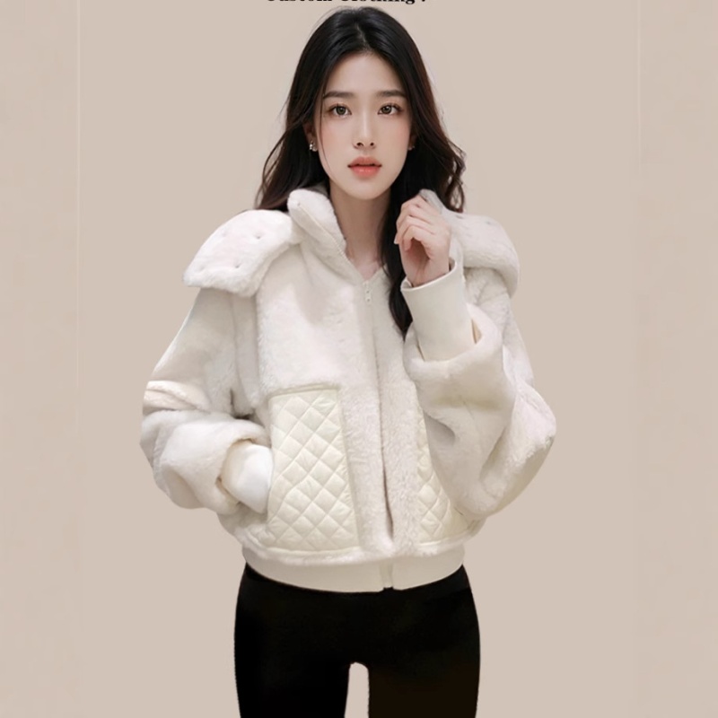 White temperament hooded coat autumn and winter elmo cotton coat