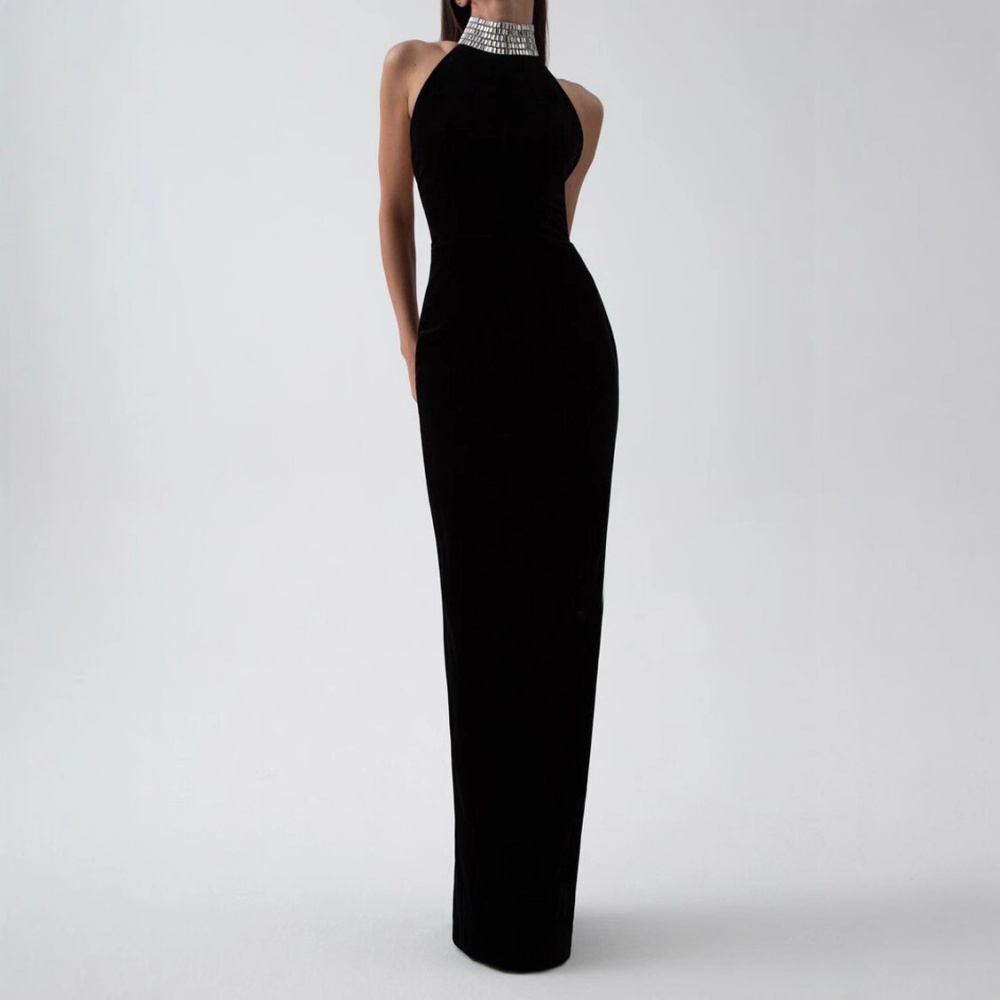 Enticement sexy dress halter black evening dress