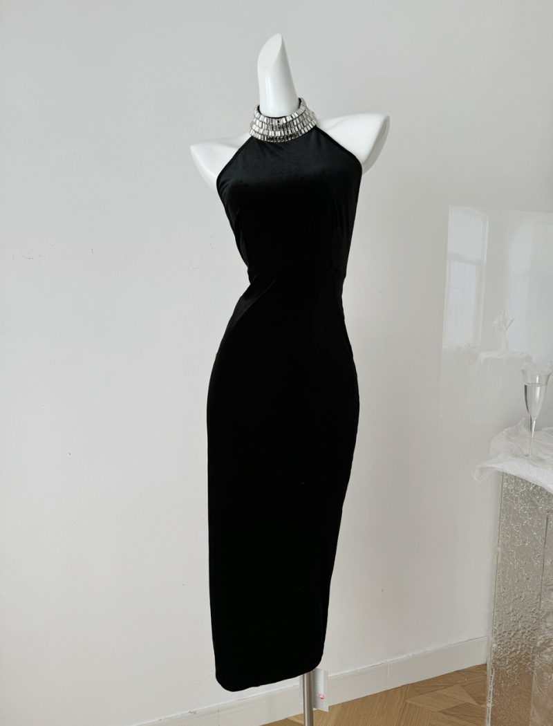 Enticement sexy dress halter black evening dress