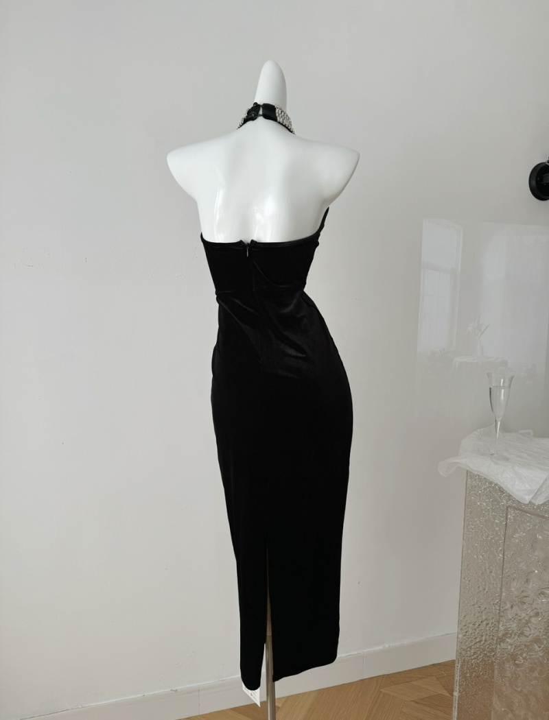 Enticement sexy dress halter black evening dress