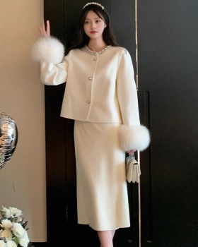 Short woolen coat chanelstyle skirt a set for women