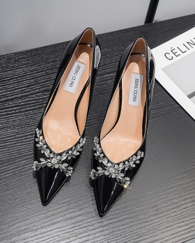 Rhinestone fine-root high-heeled shoes black shoes