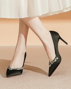 Satin rhinestone shoes fine-root high-heeled shoes