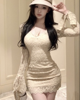 Slim long sleeve temperament France style lace dress