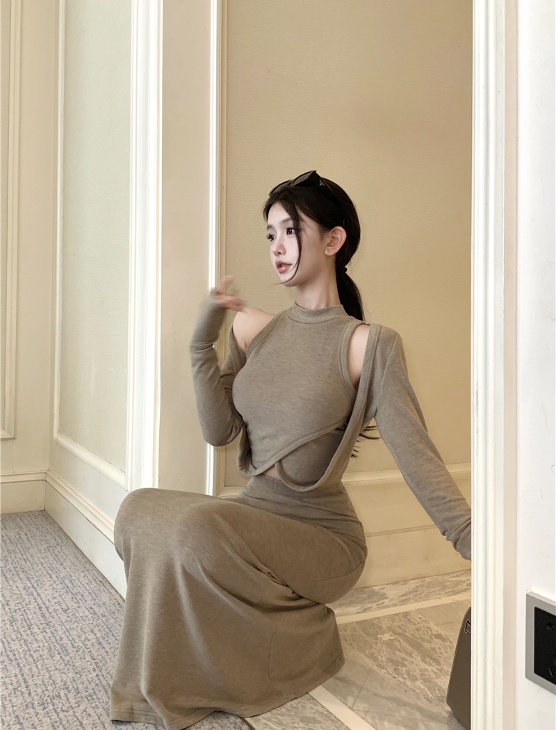 Long sleeve temperament skirt niche tops 2pcs set