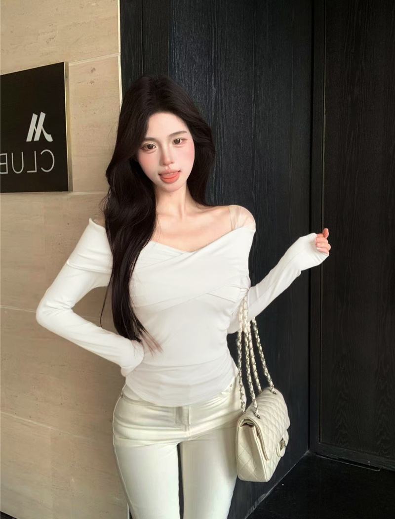 Splice long sleeve bottoming shirt sexy gauze tops