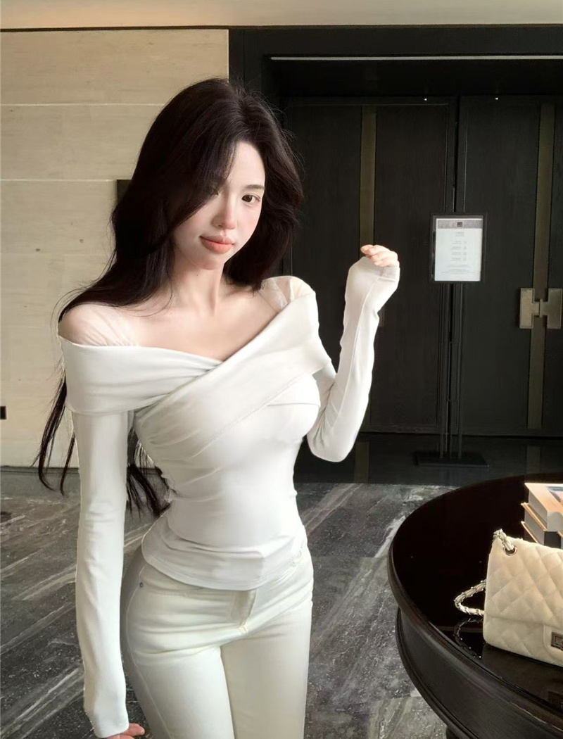 Splice long sleeve bottoming shirt sexy gauze tops