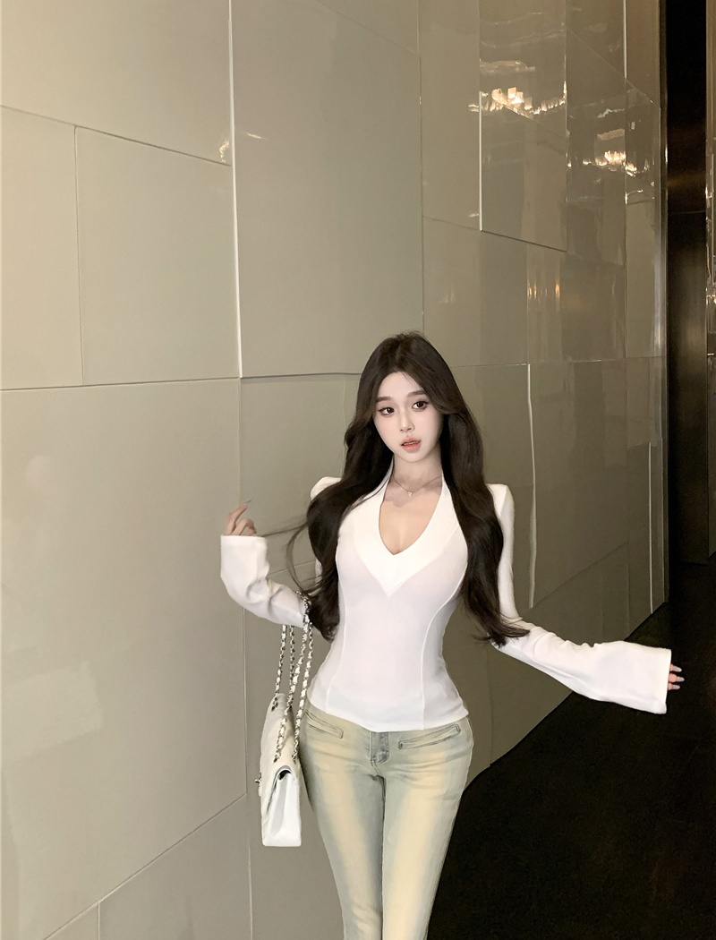 V-neck tops autumn and winter bottoming shirt for women