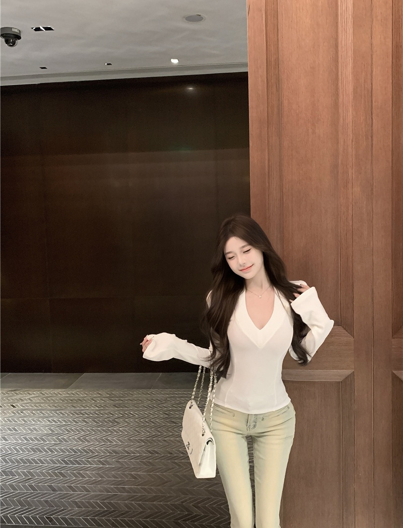 V-neck tops autumn and winter bottoming shirt for women