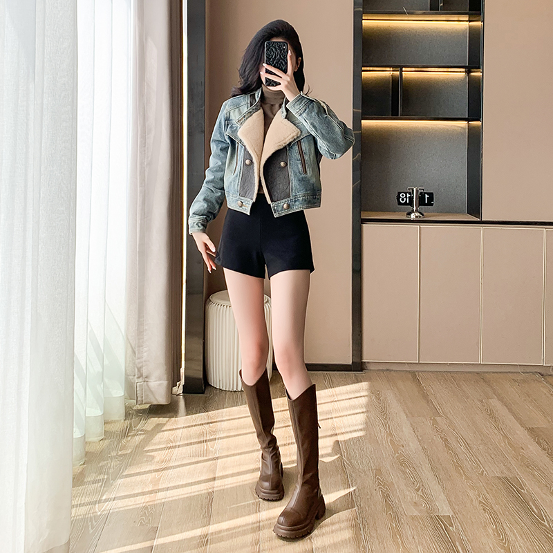 Winter loose denim coat thick locomotive cotton coat