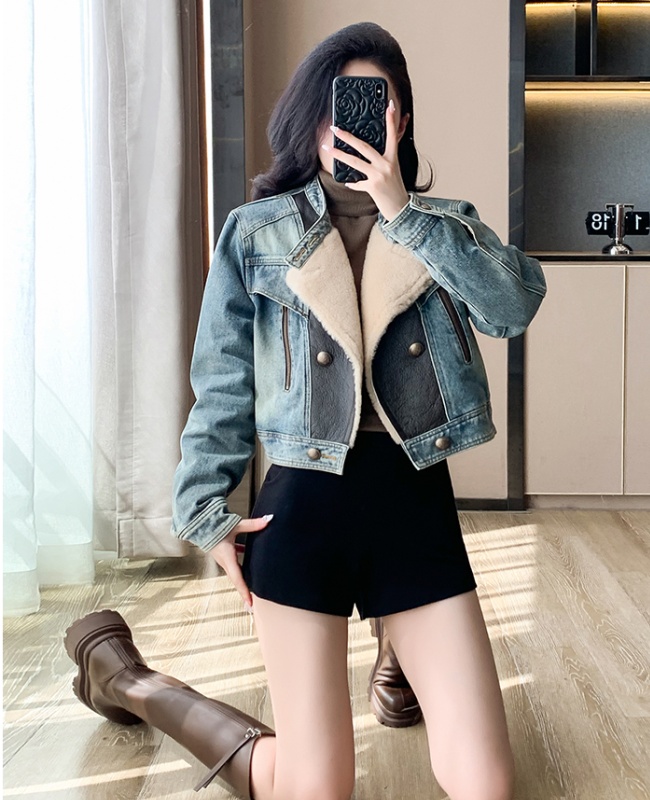 Winter loose denim coat thick locomotive cotton coat