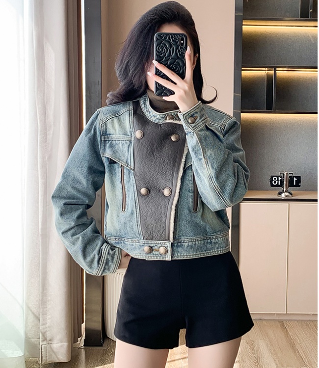 Winter loose denim coat thick locomotive cotton coat