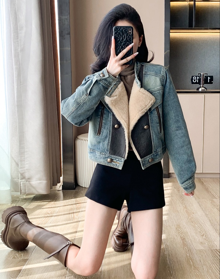 Winter loose denim coat thick locomotive cotton coat