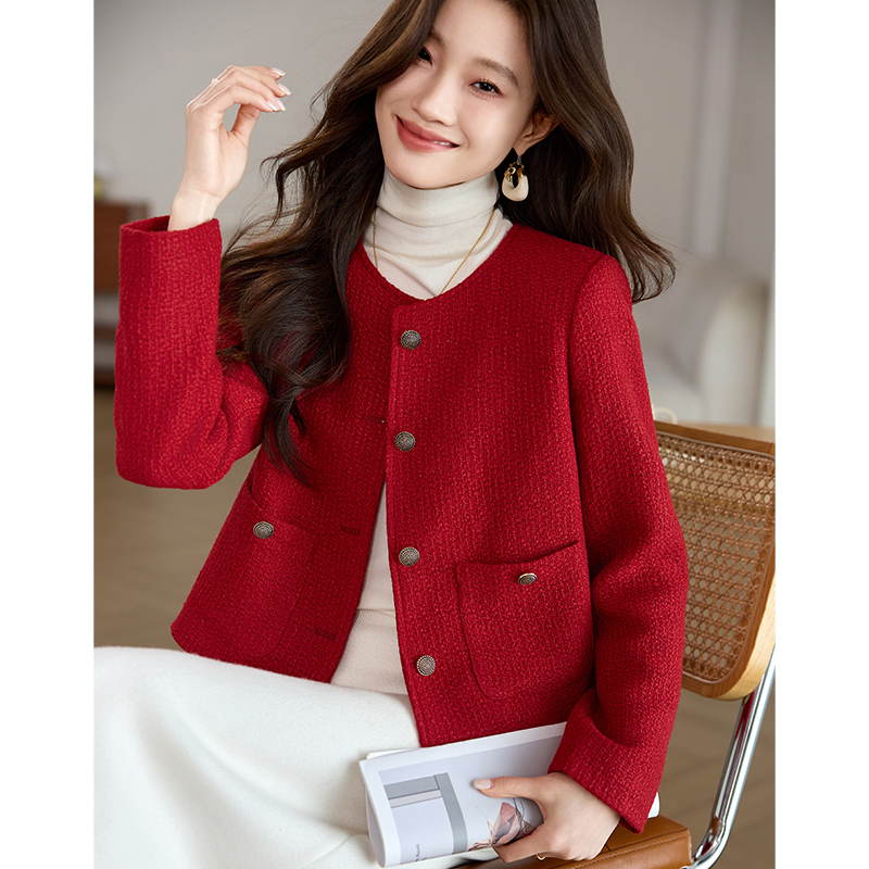 Coarse flower chanelstyle coat ladies tops for women