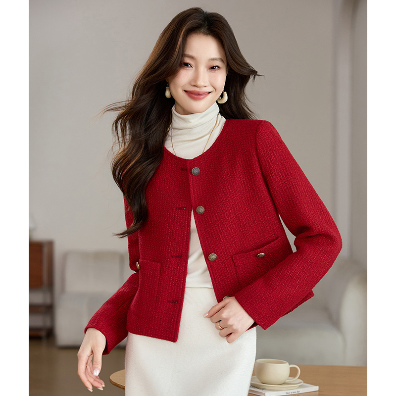 Coarse flower chanelstyle coat ladies tops for women