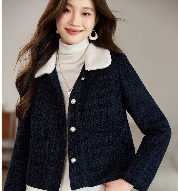 Plush coarse flower jacket thick woolen coat for women