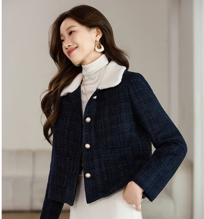 Plush coarse flower jacket thick woolen coat for women