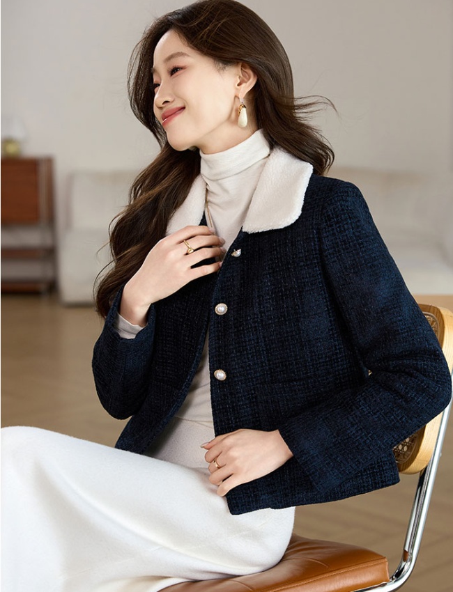 Plush coarse flower jacket thick woolen coat for women