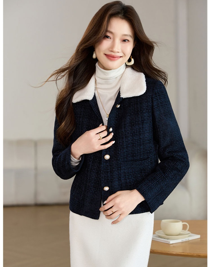 Plush coarse flower jacket thick woolen coat for women