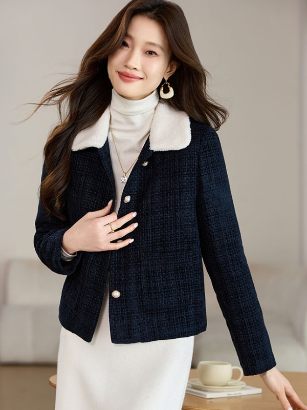 Plush coarse flower jacket thick woolen coat for women