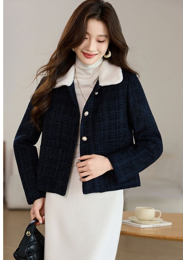 Plush coarse flower jacket thick woolen coat for women