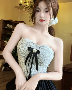 Flat shoulder short wrapped chest chanelstyle bow tops