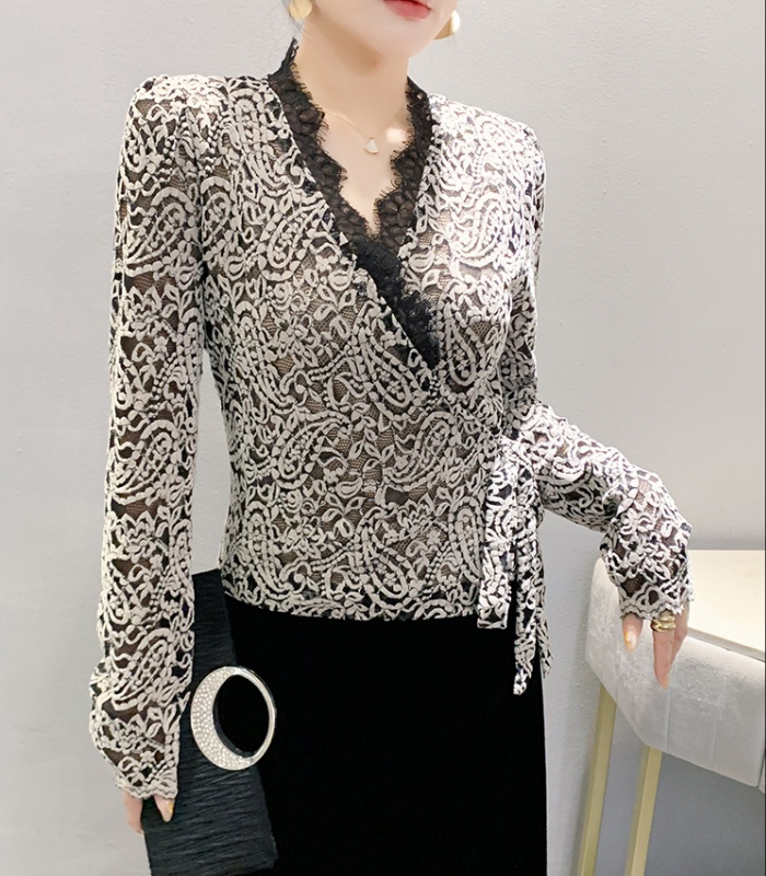 Autumn and winter unique lace irregular small shirt