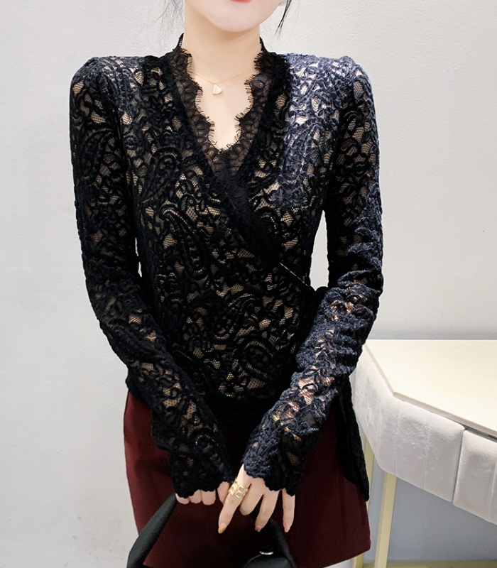 Autumn and winter unique lace irregular small shirt