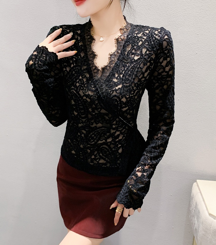 Autumn and winter unique lace irregular small shirt