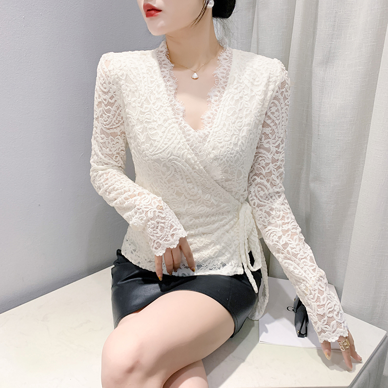 Autumn and winter unique lace irregular small shirt