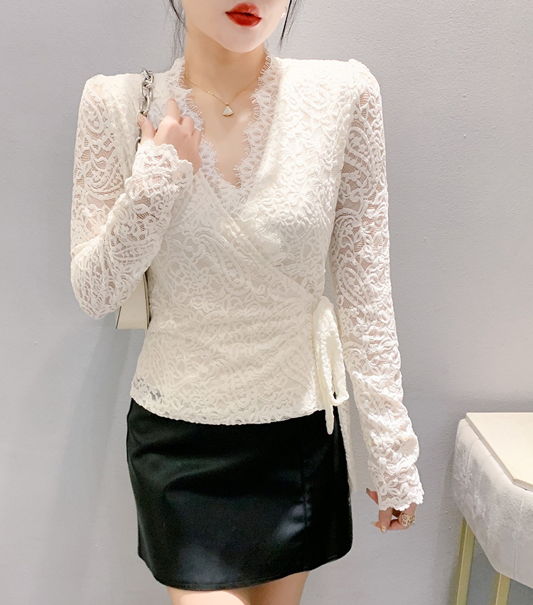 Autumn and winter unique lace irregular small shirt