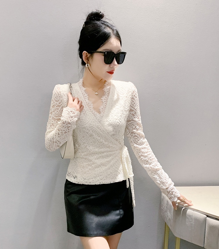 Autumn and winter unique lace irregular small shirt