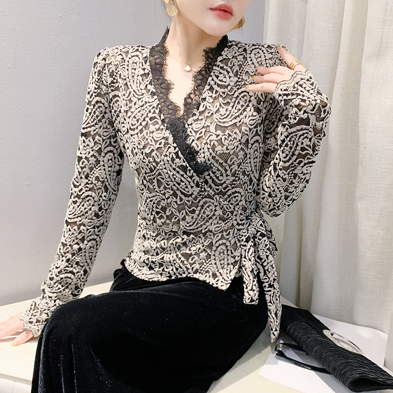 Autumn and winter unique lace irregular small shirt