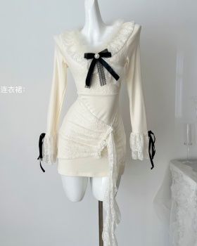 Lace chouzhe streamer asymmetry knitted sueding dress