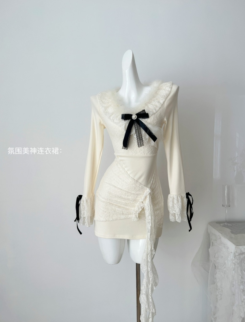 Lace chouzhe streamer asymmetry knitted sueding dress