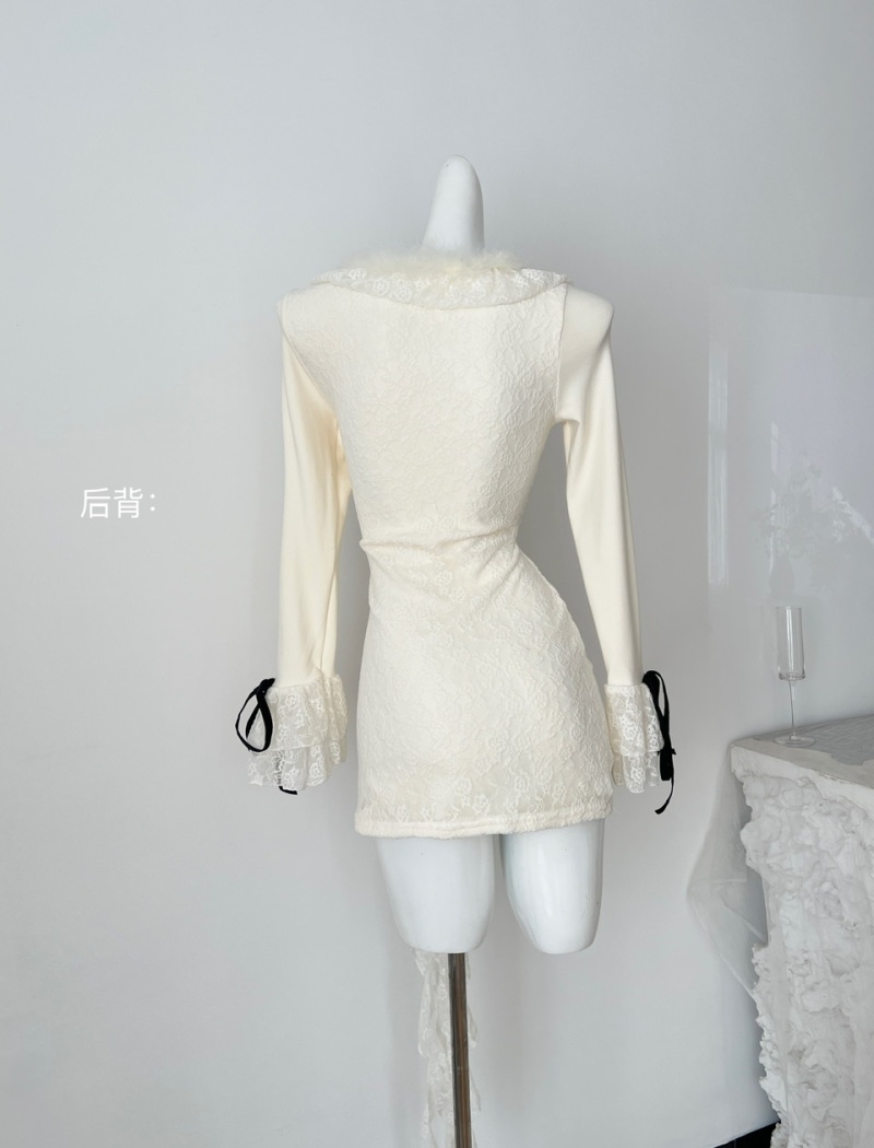 Lace chouzhe streamer asymmetry knitted sueding dress