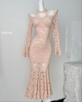 Chinese style maiden lace ladies fashion slim long dress