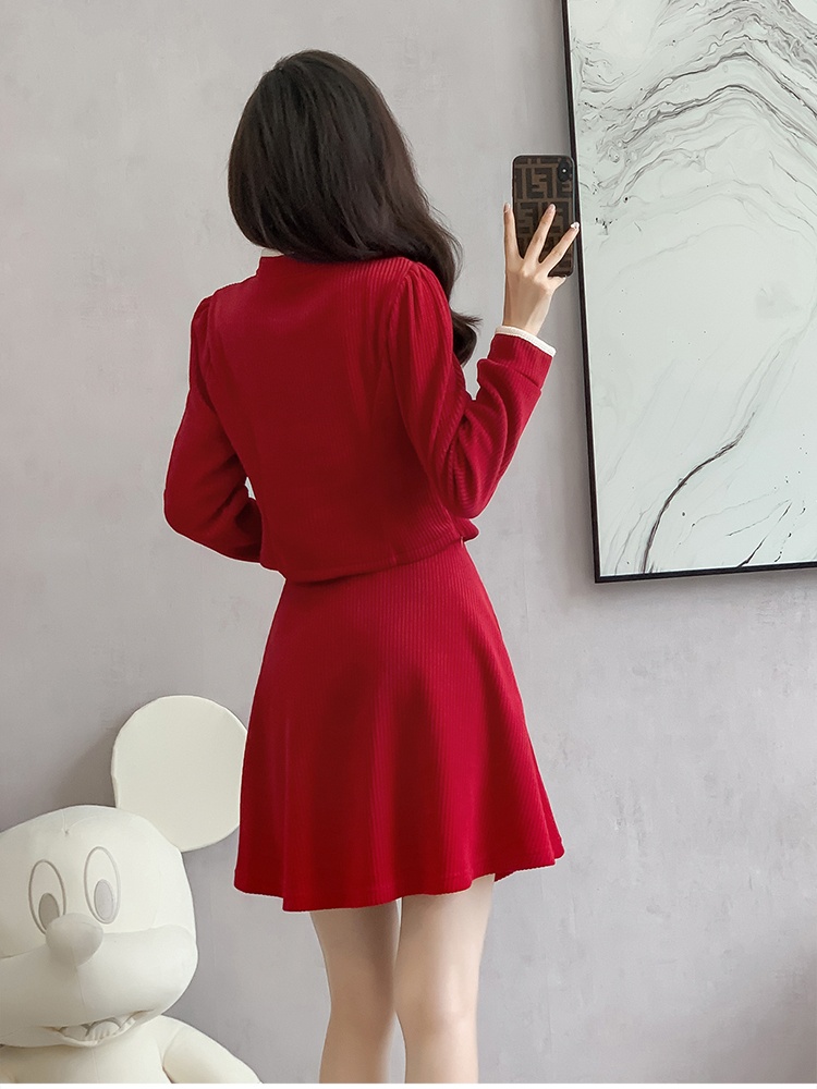 Sweet cheongsam autumn and winter short skirt 2pcs set