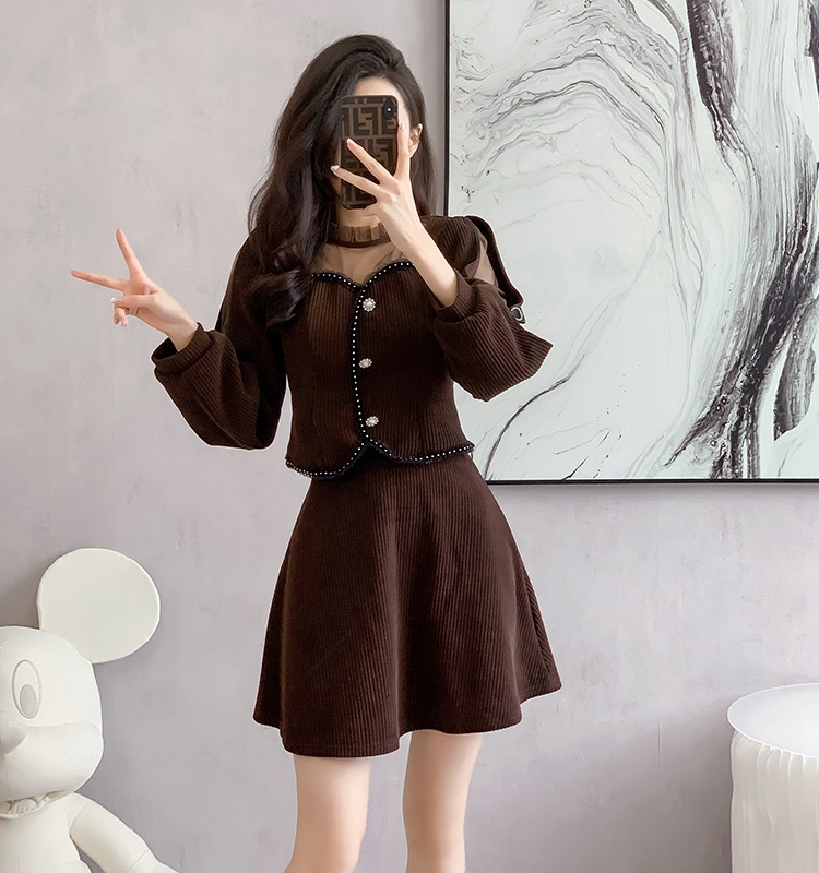 Sweet gauze short skirt bow fashion tops 2pcs set