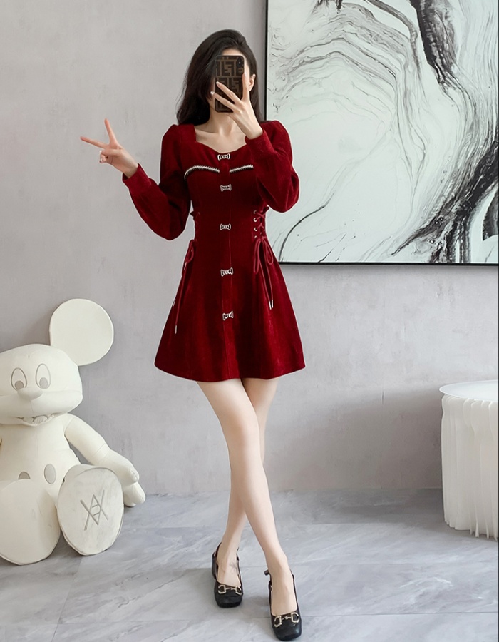 Bottoming slim autumn and winter square collar sweet dress