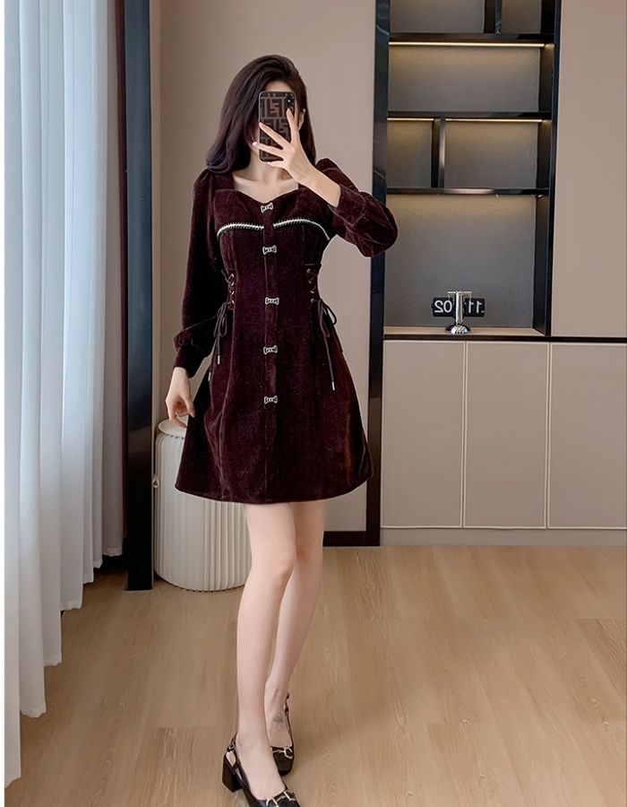 Bottoming slim autumn and winter square collar sweet dress