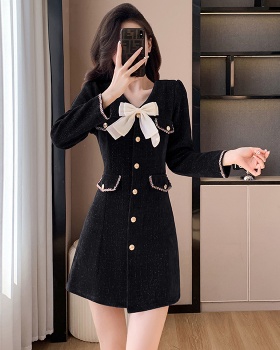 Liangsi bow black temperament slim autumn and winter dress