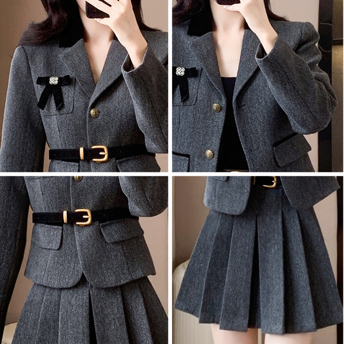 Woolen belt autumn and winter coat 2pcs set